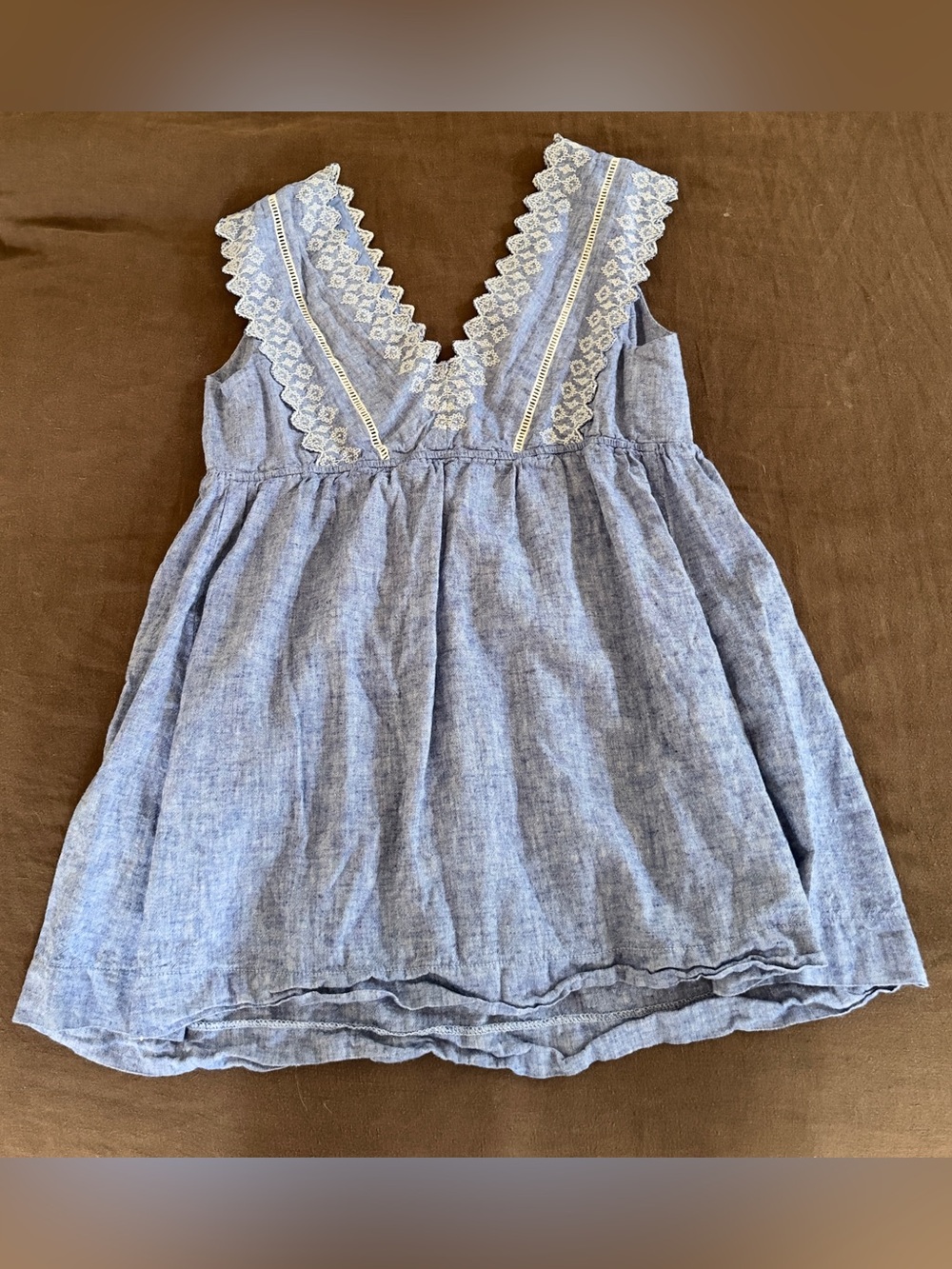 Isabel Maternity Womens Embroidered Chambray V-Neck Blue Lace-Trim Chambray top